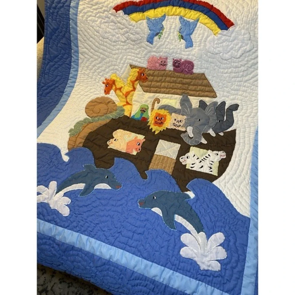 Noah's ark‎ quilt baby crib blanket hand quilted wall hanging